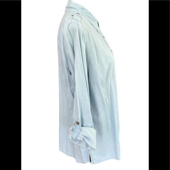 Denim & Co. Long Sleeve Lightweight Stretch Denim BigShirt Tunic, light wash, S - Picture 4 of 6